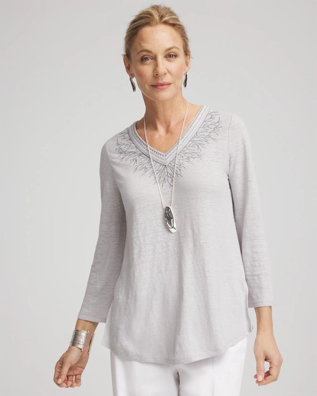 ALBERIC Embroidered Viscose Tunic Top main image 1
